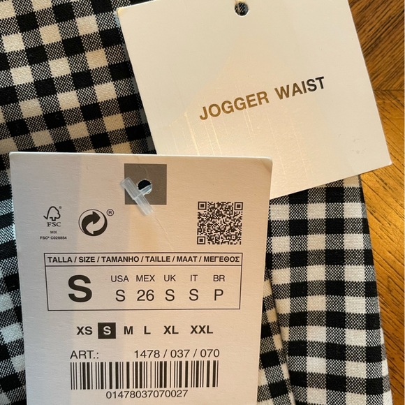 NWT Zara Jogger Waist Black/White Gingham Slim Fit Pant S - Picture 5 of 11